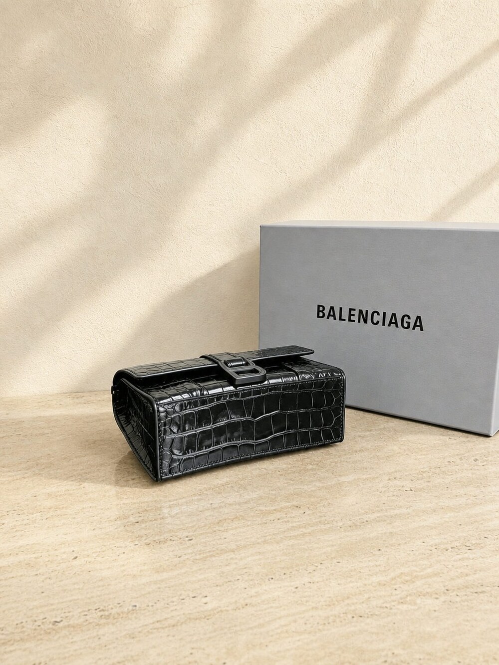 Balenciaga Black Croc Embossed Hourglass Handbag - Picture 6 of 6